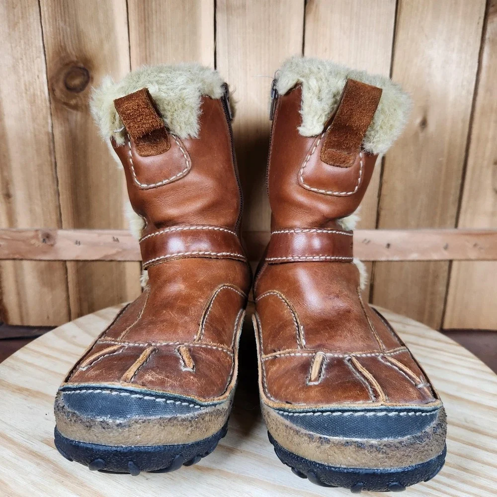 Merrell Taiga Buckle Boots Womens 7 Brown Leather Faux Fur Lined Zip Winter Snow